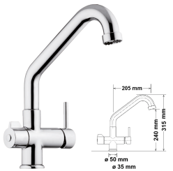 5-Wege Wasserhahn, tief Verchromt