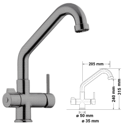 3-Wege Wasserhahn, tief Satiniert