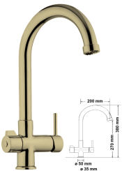 3-Wege Wasserhahn, hoch gebogen Bronze