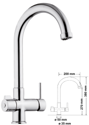 3-Wege Wasserhahn, hoch gebogen Verchromt