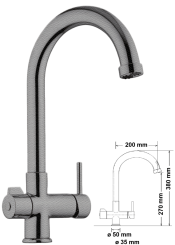 3-Wege Wasserhahn, hoch gebogen Satiniert