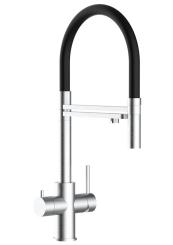 5-Wege Wasserhahn, Edelstahl massiv mit 360° schwenkbarem Auslauf & abnehmbarer 2-Strahl-Brause, gebürstet 