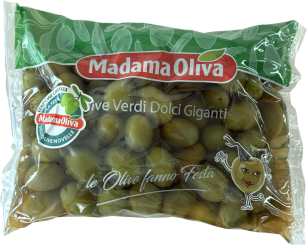 Mammut-Oliven aus Chalkidiki (Griechenland), grün und mild, im 800g-Beutel 