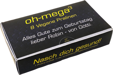 oh-mega³ - 8 Vegane Pralinen à 11 g mit je ½ Tagesration Omega3 mit Widmung