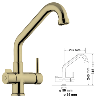 3-Wege Wasserhahn, tief Bronze