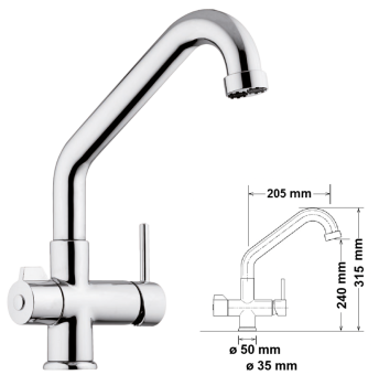 5-way tap, low Chrome-plated