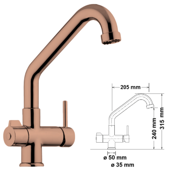 3-way tap, low Copper