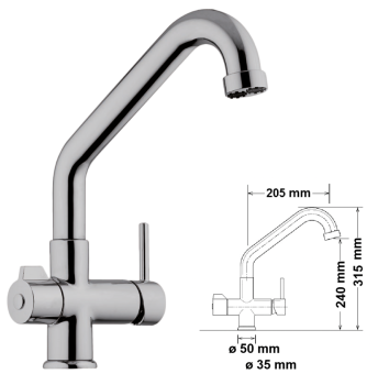 3-Wege Wasserhahn, tief Nickel