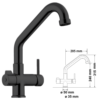5-way tap, low Glossy black