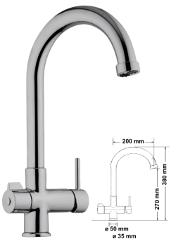 3-Wege Wasserhahn, hoch gebogen Nickel