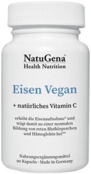 NatuGena Eisen Vegan + natürliches Vitamin C 90 Kapseln (Dosis für 30 Tage) 